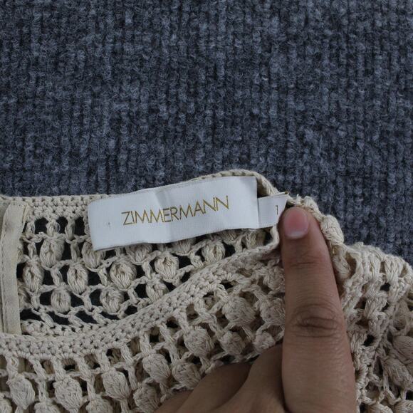 Zimmermann Top 6 Luminosity Crochet Knit Sheer Cream Balloon Boho Chic Romantic - Picture 7 of 11